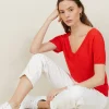 Montagut T-Shirts Et Débardeurs-T-shirt col V en lin flammé - Bountie 52-Rouge