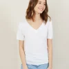 Montagut T-Shirts Et Débardeurs-T-shirt col V en lin flammé - Bountie 02-Blanc