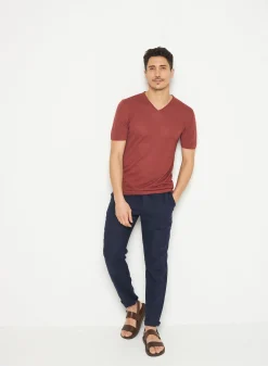 Montagut Polos Et T-Shirts-T-shirt col V en lin flammé - Reuben 51-Bordeaux