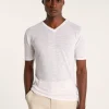 Montagut Polos Et T-Shirts-T-shirt col V en lin flammé - Reuben 02-Blanc