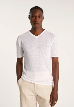 Montagut Polos Et T-Shirts-T-shirt col V en lin flammé - Reuben 02-Blanc