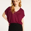 Montagut T-Shirts Et Débardeurs-T-shirt col V en lin flammé - Larra 51-Bordeaux