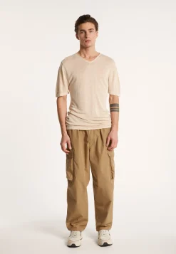 Montagut Polos Et T-Shirts-T-shirt col V en lin flammé - Reuben 12-Beige clair