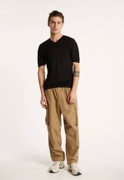 Montagut Polos Et T-Shirts-T-shirt col V en lin flammé - Reuben 01-Noir