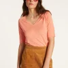 Montagut T-Shirts Et Débardeurs-T-shirt col V en lin flammé - Bonbon 15-Orange
