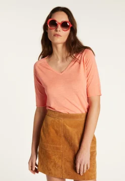 Montagut T-Shirts Et Débardeurs-T-shirt col V en lin flammé - Bonbon 15-Orange