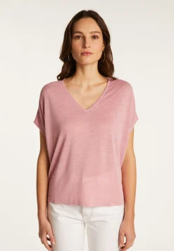 Montagut T-Shirts Et Débardeurs-T-shirt col V en lin flammé - Larra 24-Rose clair