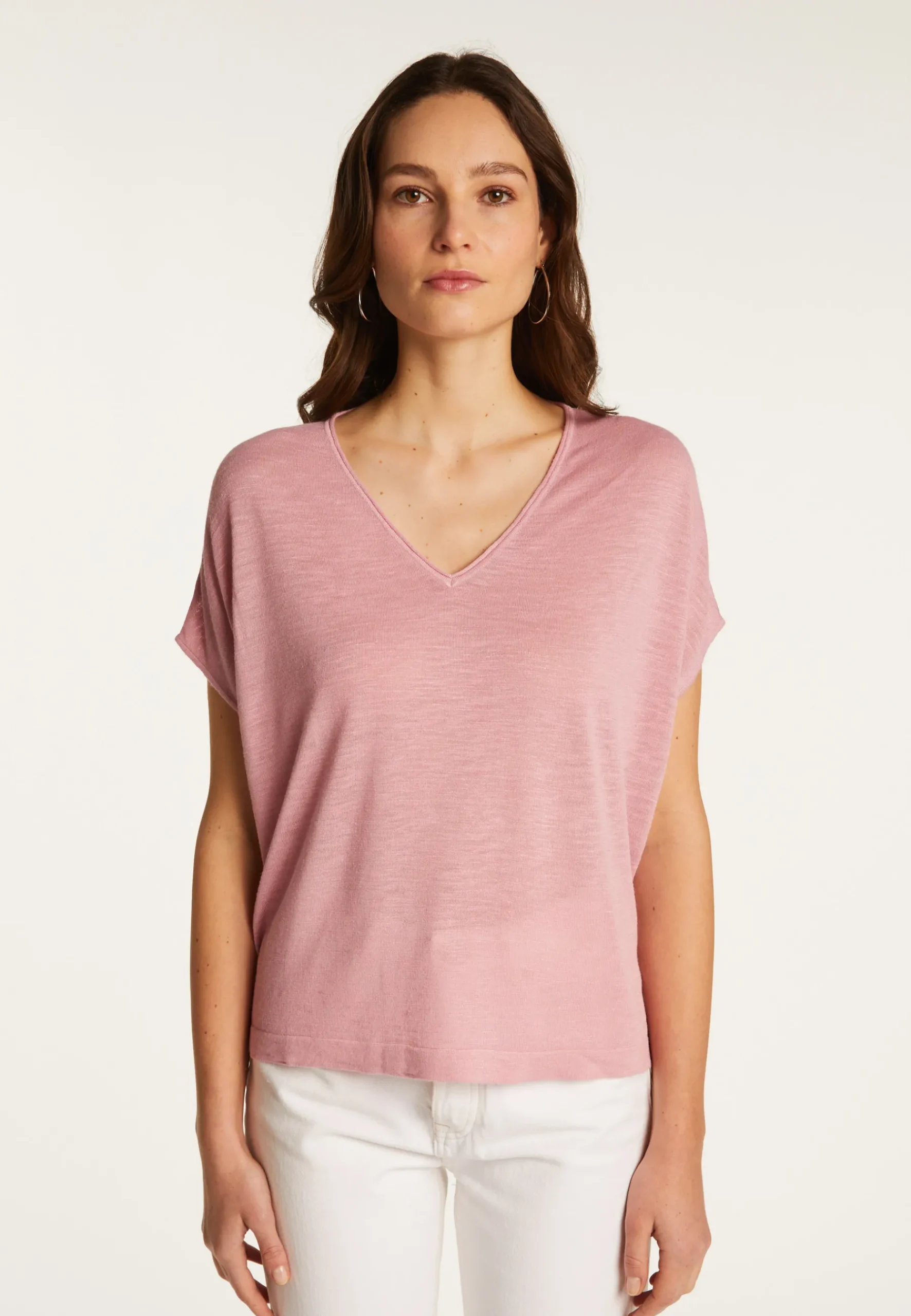 Montagut T-Shirts Et Débardeurs-T-shirt col V en lin flammé - Larra 24-Rose clair