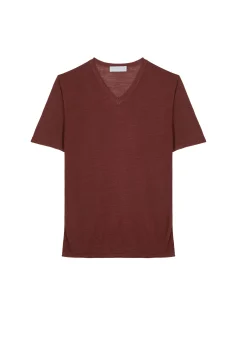 Montagut Polos Et T-Shirts-T-shirt col V en lin flammé - Reuben 51-Bordeaux