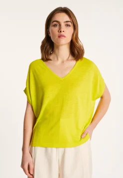 Montagut T-Shirts Et Débardeurs-T-shirt col V en lin flammé - Larra 90-Vert anis