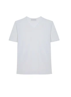 Montagut Polos Et T-Shirts-T-shirt col V en lin flammé - Reuben 02-Blanc