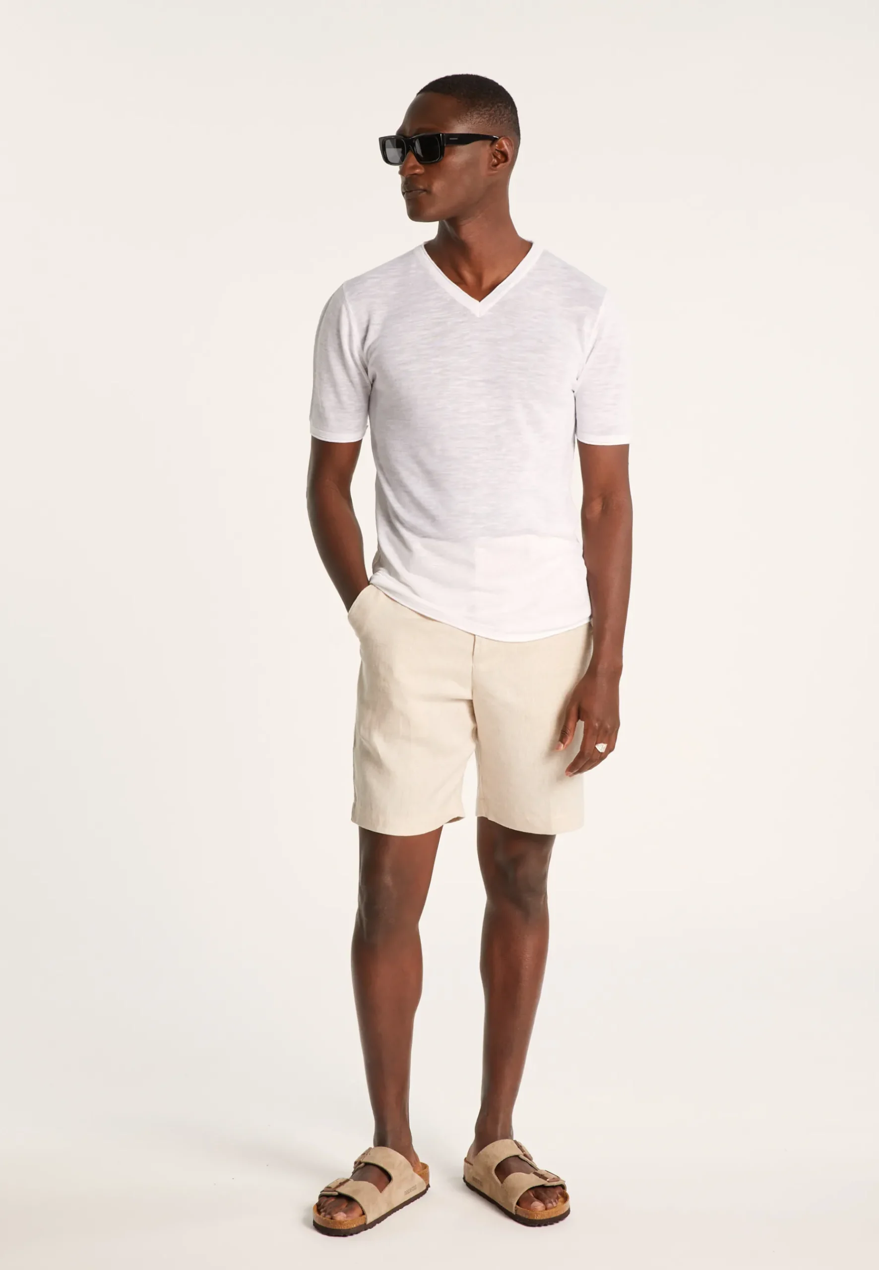 Montagut Polos Et T-Shirts-T-shirt col V en lin flammé - Reuben 02-Blanc