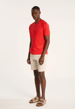 Montagut Polos Et T-Shirts-T-shirt col V en lin flammé - Reuben 52-Rouge