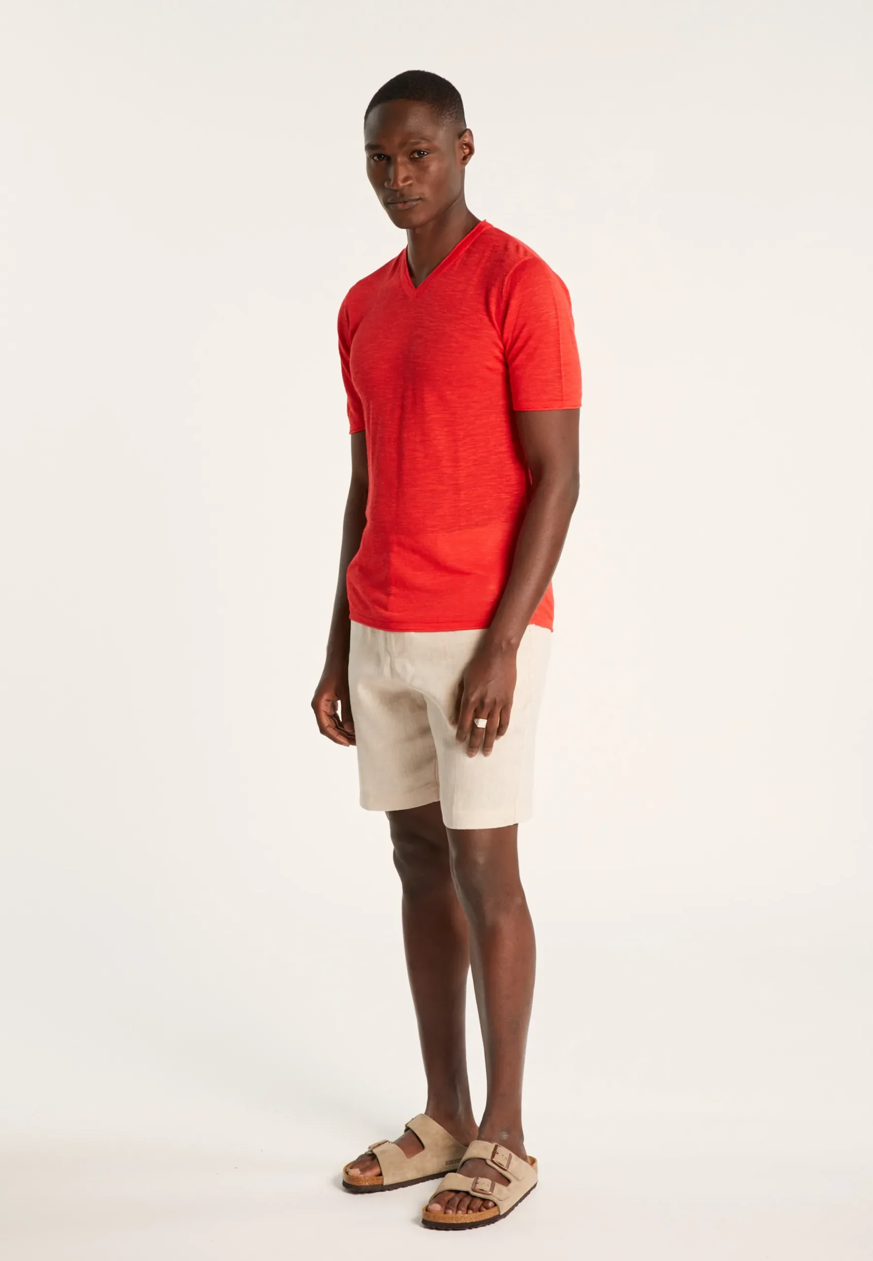 Montagut Polos Et T-Shirts-T-shirt col V en lin flammé - Reuben 52-Rouge