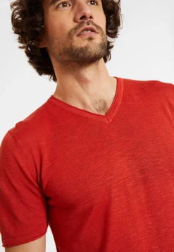 Montagut Polos Et T-Shirts-T-shirt col V en lin flammé - Reuben 20-Rouge foncé