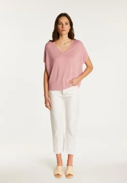 Montagut T-Shirts Et Débardeurs-T-shirt col V en lin flammé - Larra 24-Rose clair