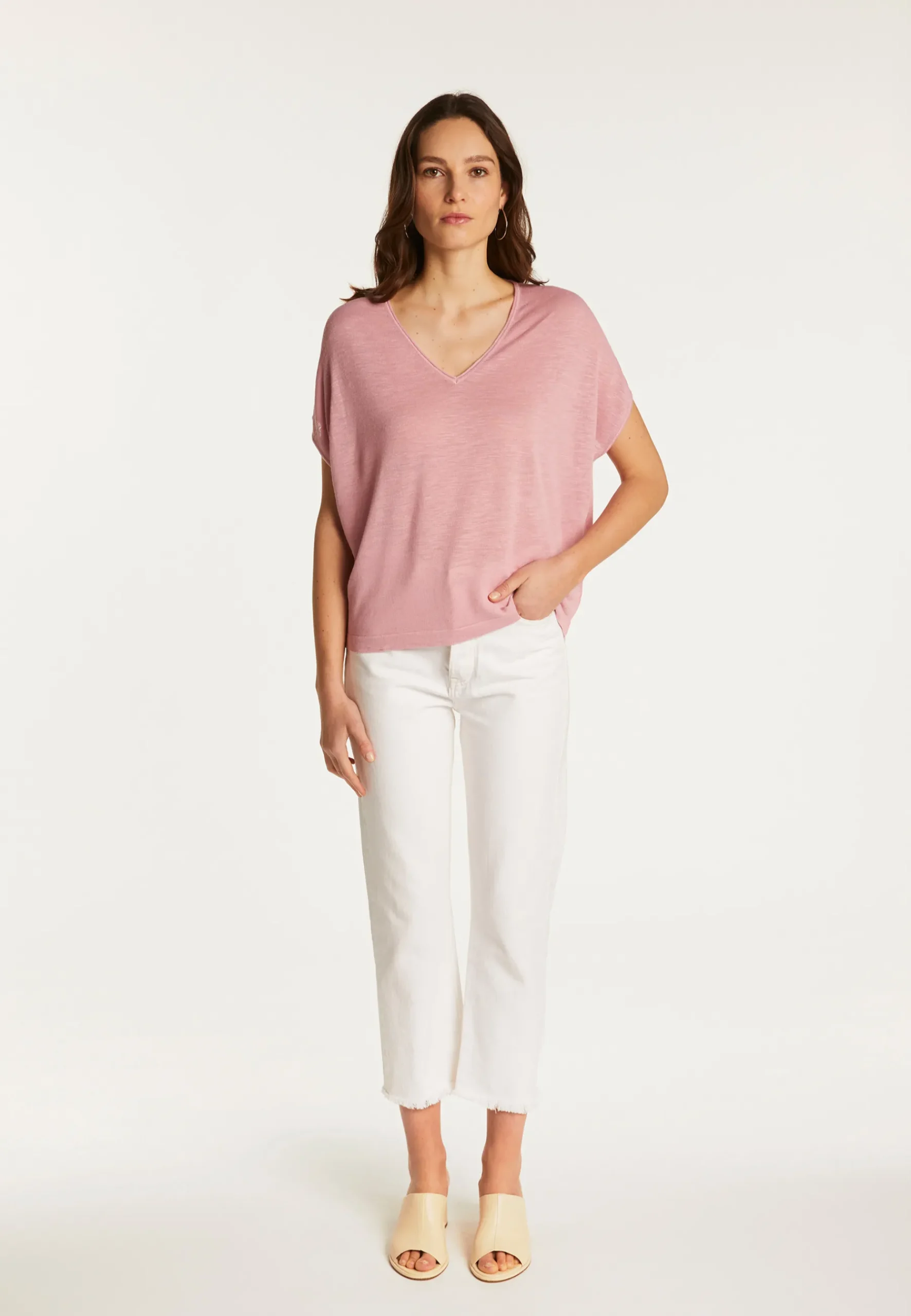 Montagut T-Shirts Et Débardeurs-T-shirt col V en lin flammé - Larra 24-Rose clair