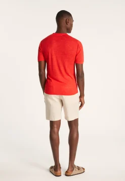 Montagut Polos Et T-Shirts-T-shirt col V en lin flammé - Reuben 52-Rouge