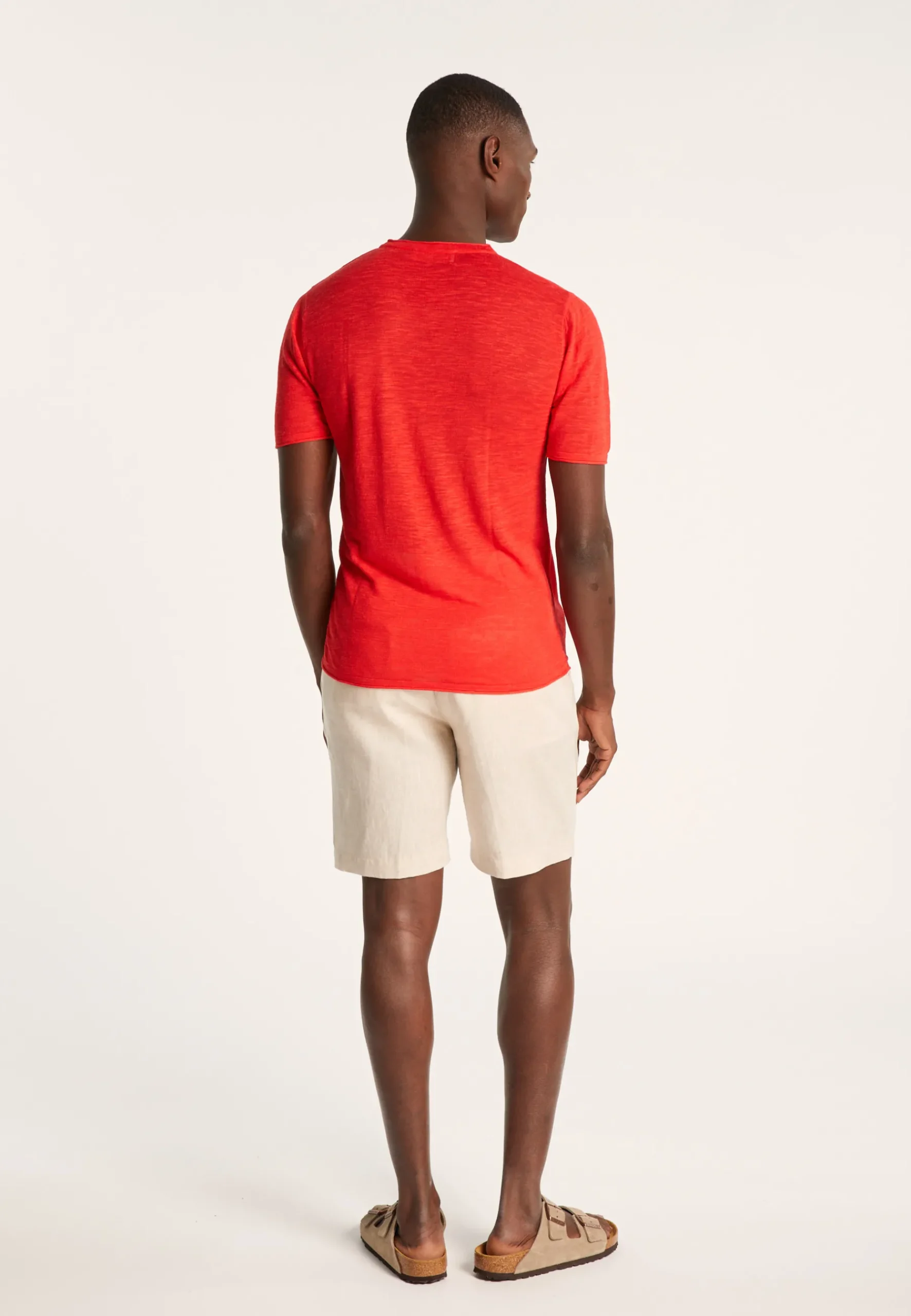 Montagut Polos Et T-Shirts-T-shirt col V en lin flammé - Reuben 52-Rouge