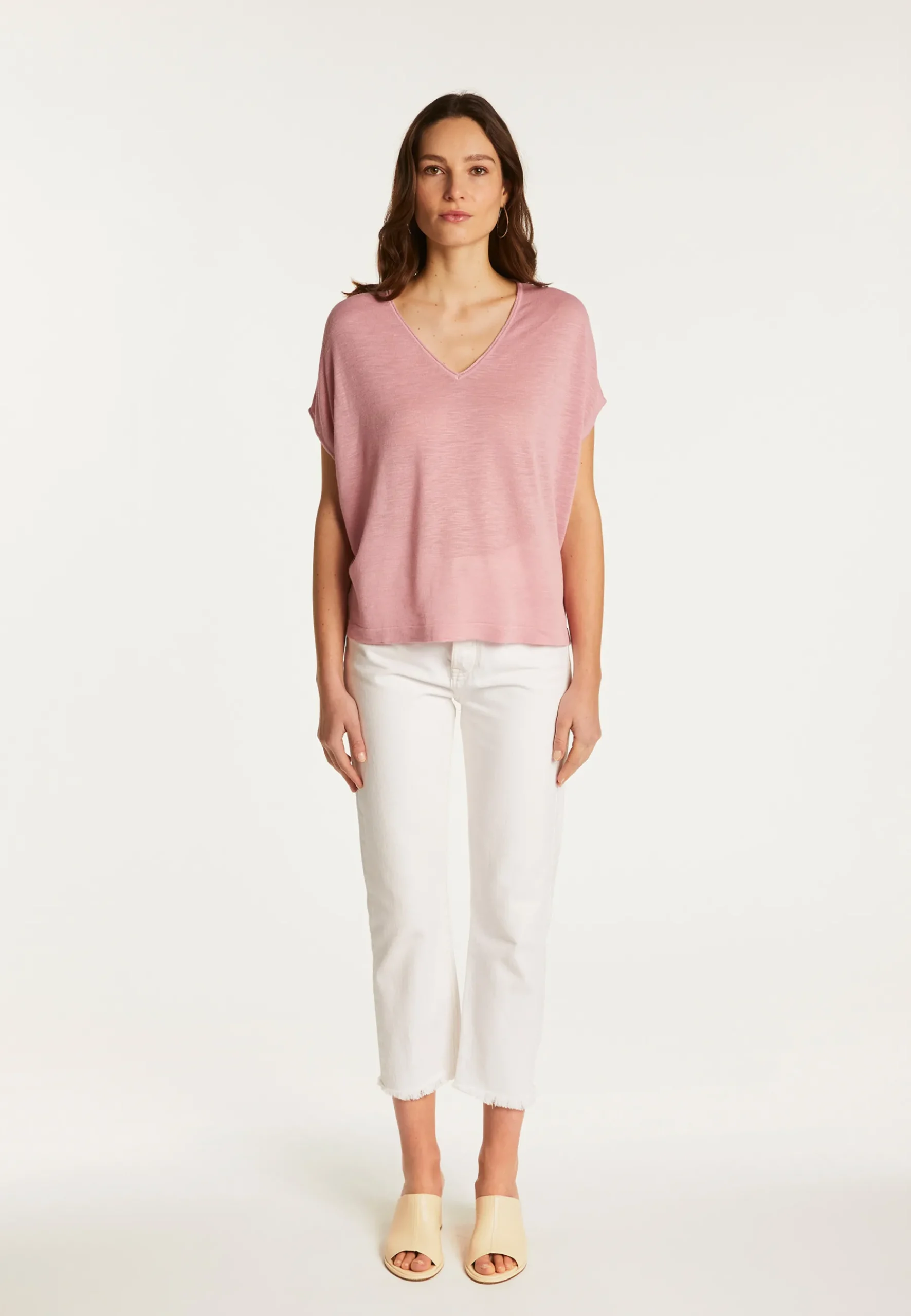 Montagut T-Shirts Et Débardeurs-T-shirt col V en lin flammé - Larra 24-Rose clair