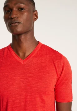 Montagut Polos Et T-Shirts-T-shirt col V en lin flammé - Reuben 52-Rouge