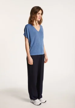 Montagut T-Shirts Et Débardeurs-T-shirt col V en lin flammé - Larra 03-Bleu foncé