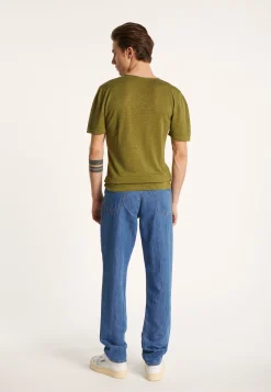 Montagut Polos Et T-Shirts-T-shirt col V en lin flammé - Reuben 83-Kaki