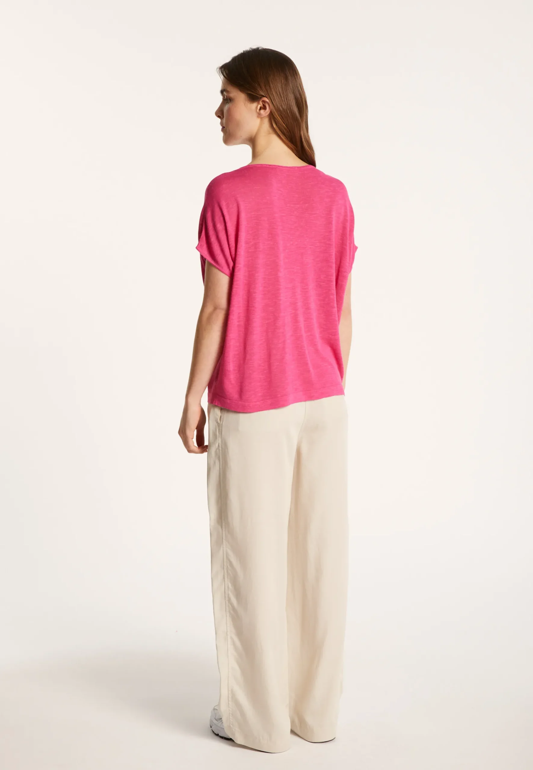 Montagut T-Shirts Et Débardeurs-T-shirt col V en lin flammé - Larra 26-Rose foncé
