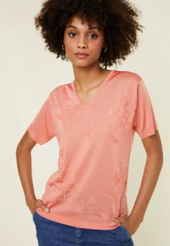 Montagut T-Shirts Et Débardeurs-T-shirt col V Fil Lumière manches courtes à motifs - Elise 24-Rose clair
