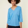 Montagut T-Shirts Et Débardeurs-T-shirt col V manches coudes en Fil Lumière - Elsa 04-Bleu clair