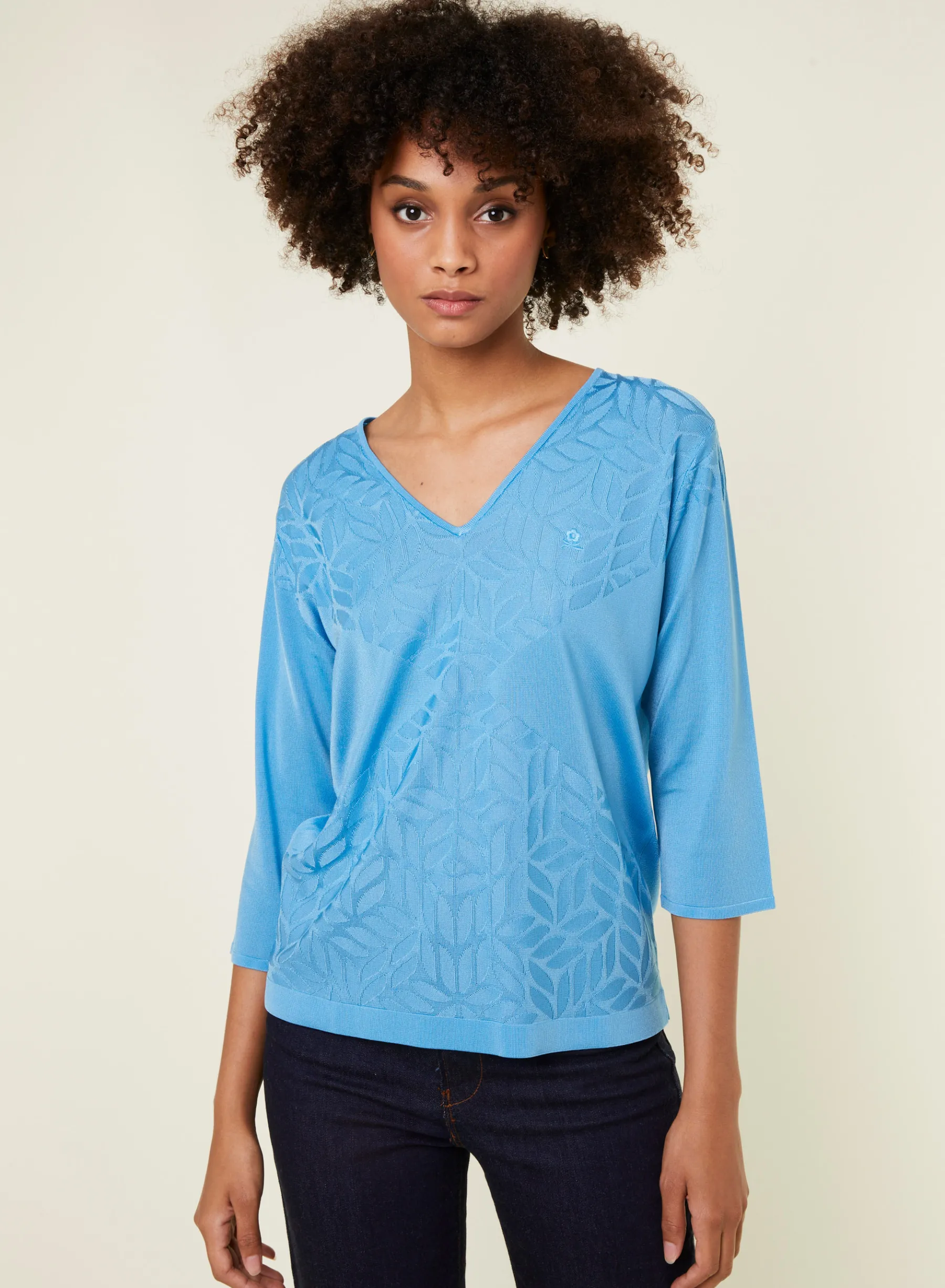 Montagut T-Shirts Et Débardeurs-T-shirt col V manches coudes en Fil Lumière - Elsa 04-Bleu clair