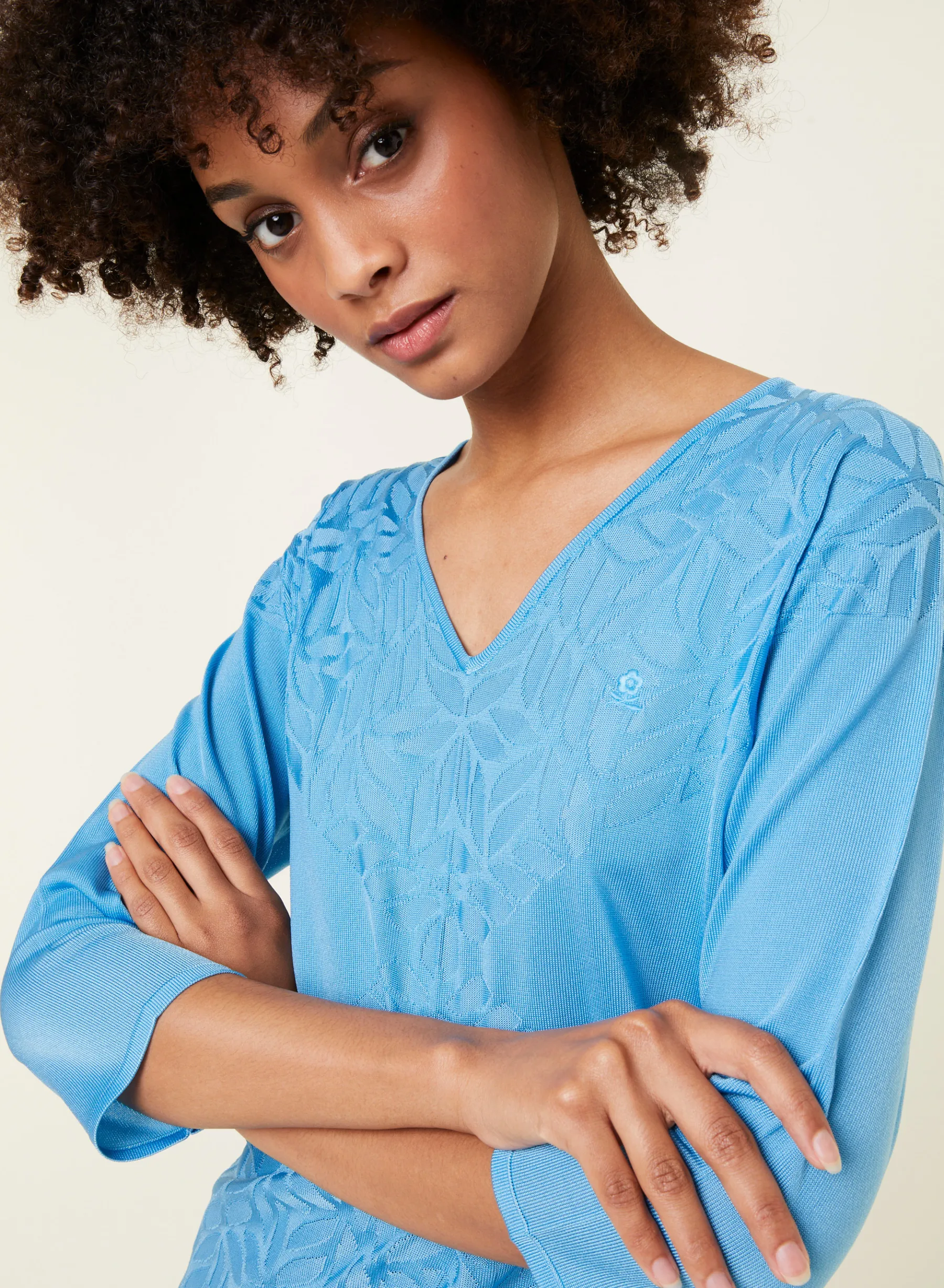 Montagut T-Shirts Et Débardeurs-T-shirt col V manches coudes en Fil Lumière - Elsa 04-Bleu clair