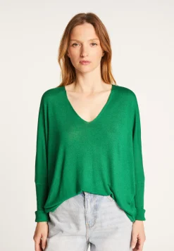 Montagut T-Shirts Et Débardeurs-T-shirt col V oversize en fibre de bambou cachemire - Rica 22-Vert moyen