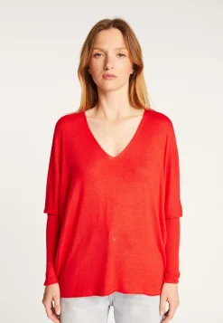 Montagut T-Shirts Et Débardeurs-T-shirt col V oversize en fibre de bambou cachemire - Rica 52-Rouge