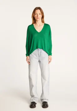 Montagut T-Shirts Et Débardeurs-T-shirt col V oversize en fibre de bambou cachemire - Rica 22-Vert moyen