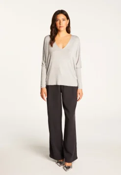Montagut T-Shirts Et Débardeurs-T-shirt col V oversize en fibre de bambou cachemire - Rica 09-Gris moyen