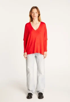 Montagut T-Shirts Et Débardeurs-T-shirt col V oversize en fibre de bambou cachemire - Rica 52-Rouge