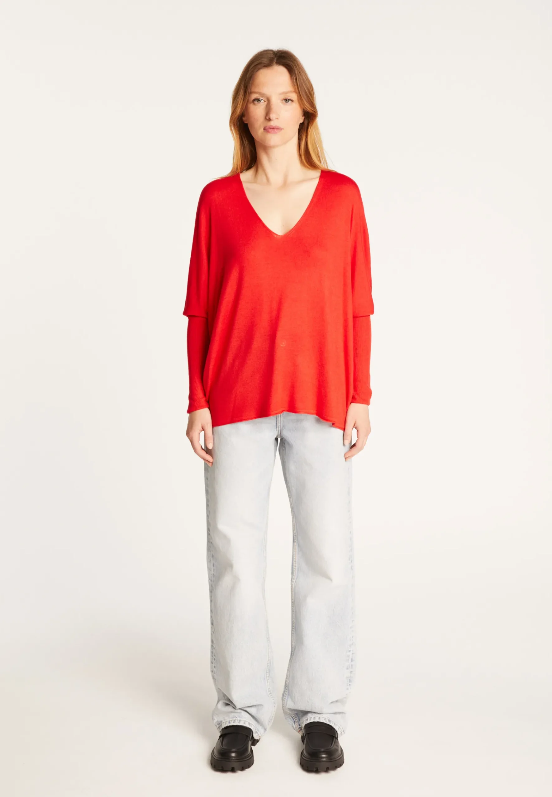 Montagut T-Shirts Et Débardeurs-T-shirt col V oversize en fibre de bambou cachemire - Rica 52-Rouge