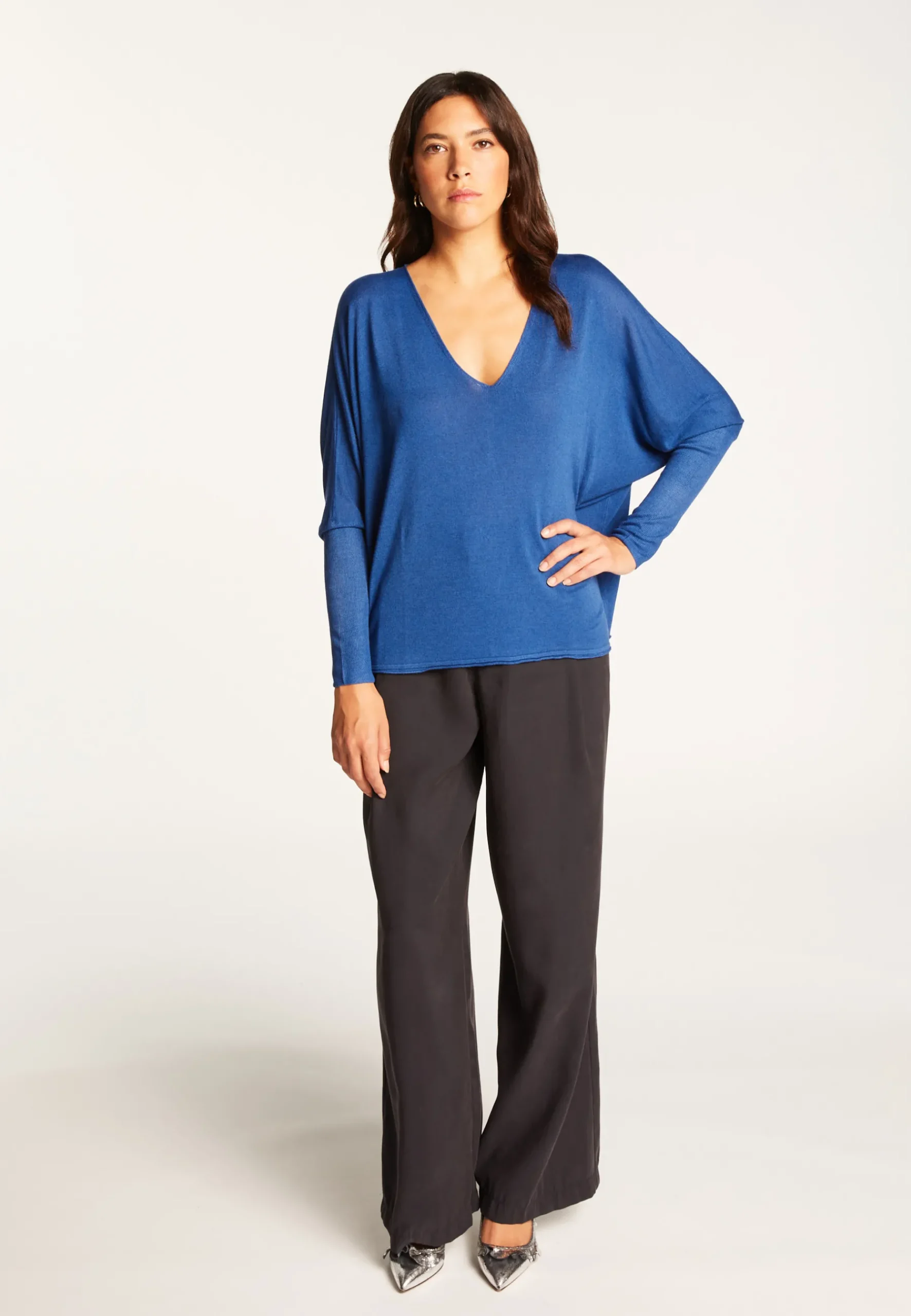 Montagut T-Shirts Et Débardeurs-T-shirt col V oversize en fibre de bambou cachemire - Rica 48-Bleu roi
