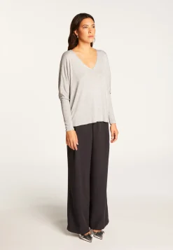 Montagut T-Shirts Et Débardeurs-T-shirt col V oversize en fibre de bambou cachemire - Rica 09-Gris moyen