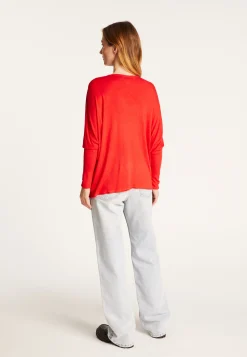 Montagut T-Shirts Et Débardeurs-T-shirt col V oversize en fibre de bambou cachemire - Rica 52-Rouge