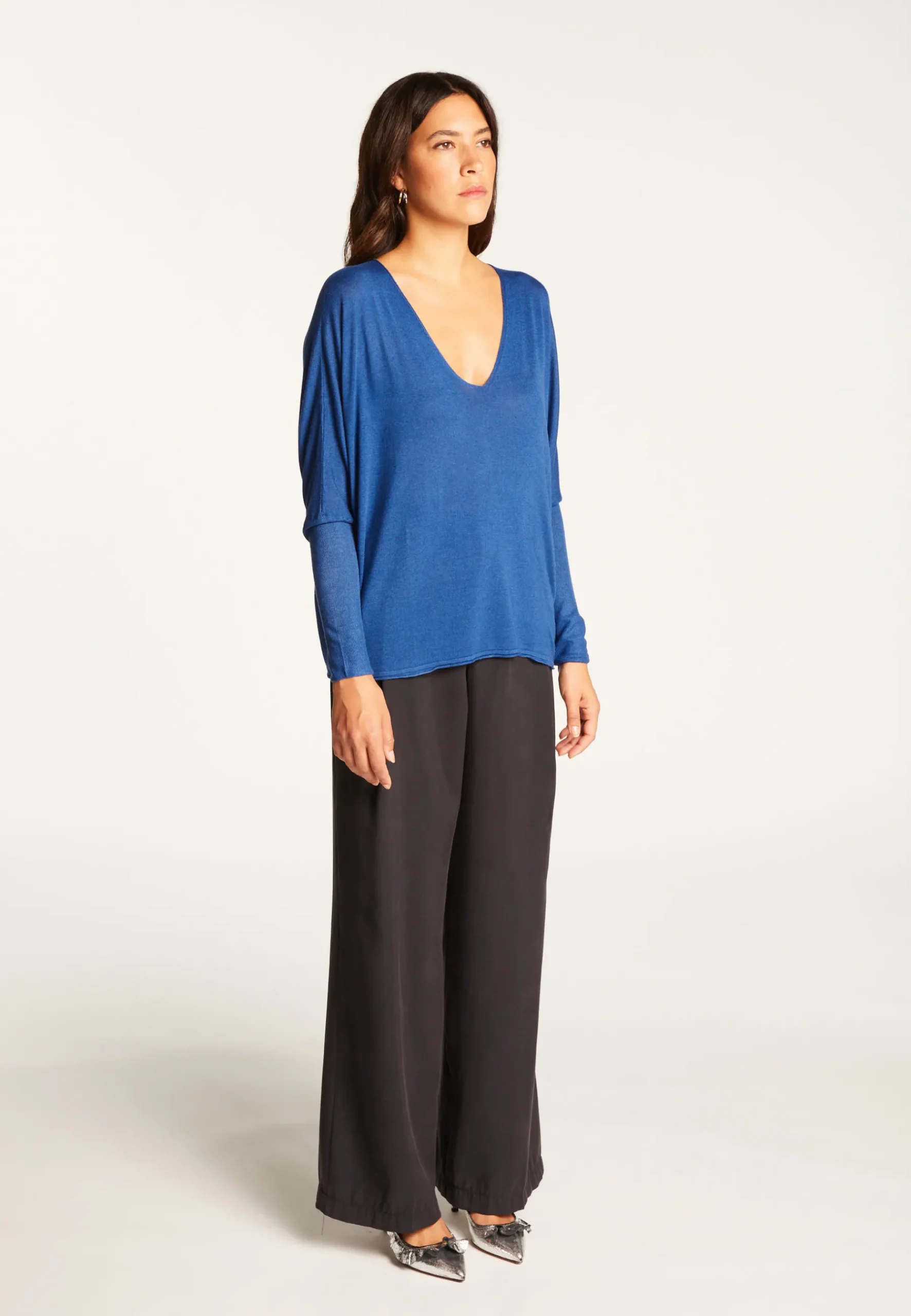 Montagut T-Shirts Et Débardeurs-T-shirt col V oversize en fibre de bambou cachemire - Rica 48-Bleu roi