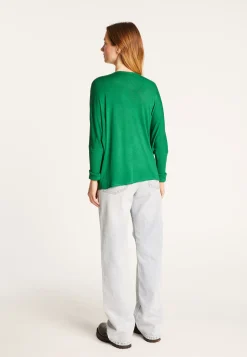 Montagut T-Shirts Et Débardeurs-T-shirt col V oversize en fibre de bambou cachemire - Rica 22-Vert moyen
