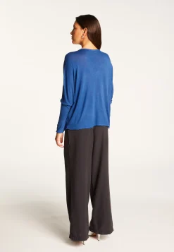 Montagut T-Shirts Et Débardeurs-T-shirt col V oversize en fibre de bambou cachemire - Rica 48-Bleu roi