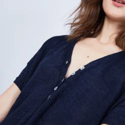 Montagut T-Shirts Et Débardeurs-T-shirt en lin col V boutonné - Maati 05-Bleu marine