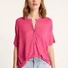 Montagut T-Shirts Et Débardeurs-T-shirt en lin flammé - Lauria 26-Rose foncé