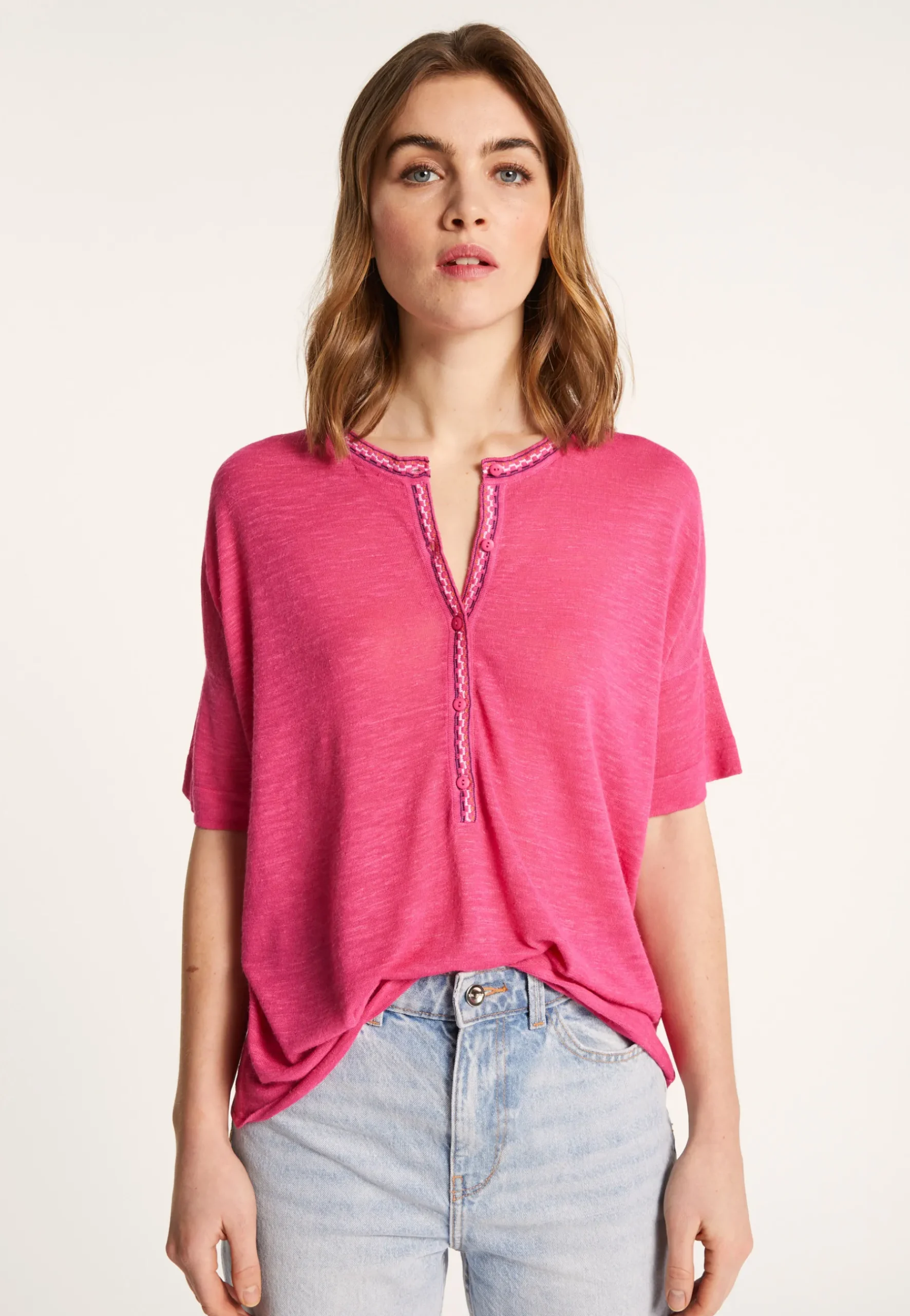 Montagut T-Shirts Et Débardeurs-T-shirt en lin flammé - Lauria 26-Rose foncé