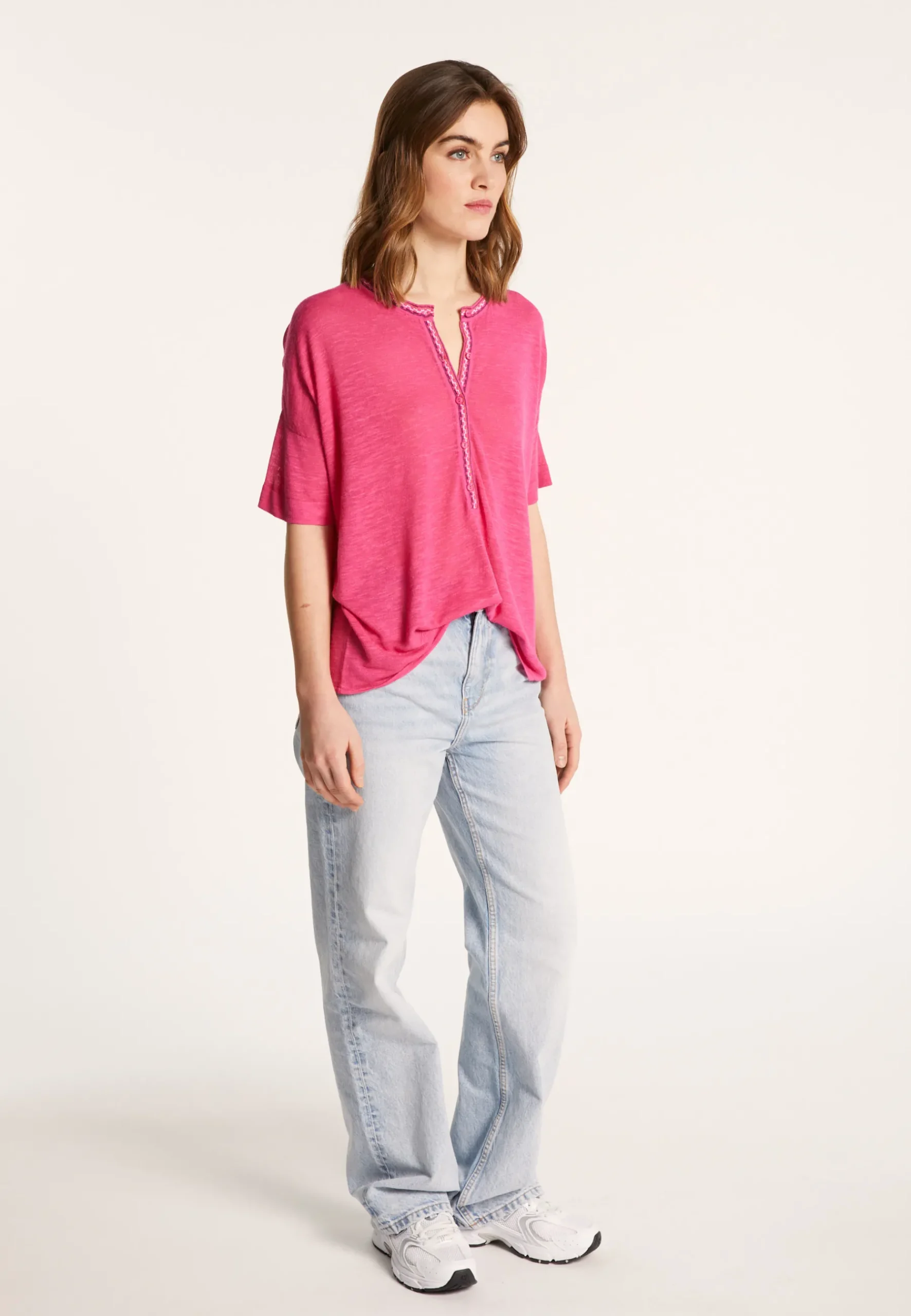 Montagut T-Shirts Et Débardeurs-T-shirt en lin flammé - Lauria 26-Rose foncé
