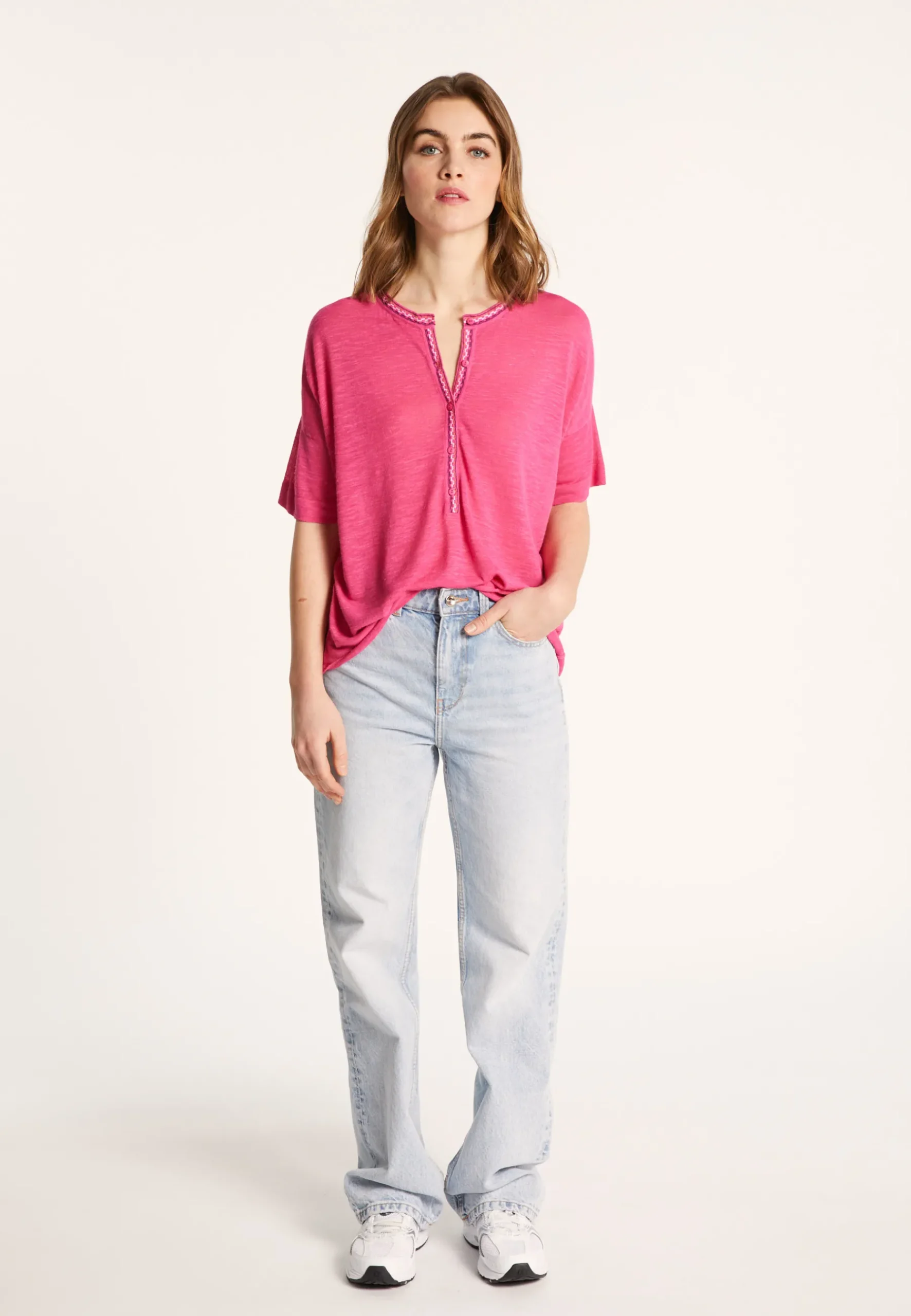 Montagut T-Shirts Et Débardeurs-T-shirt en lin flammé - Lauria 26-Rose foncé