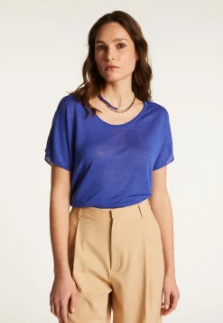 Montagut T-Shirts Et Débardeurs-T-shirt en lin flammé - Lola 48-Bleu roi